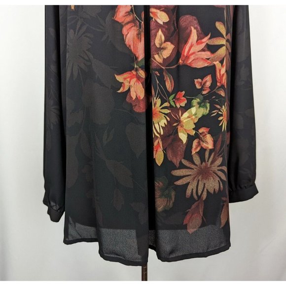 Linea Louis Dell'Olio Peasant Top Black Sheer Floral Print Placement Size M - Picture 3 of 8